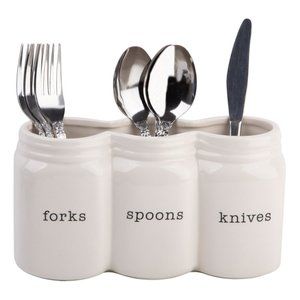 White & Black Three-Section Jar Utensil Caddy